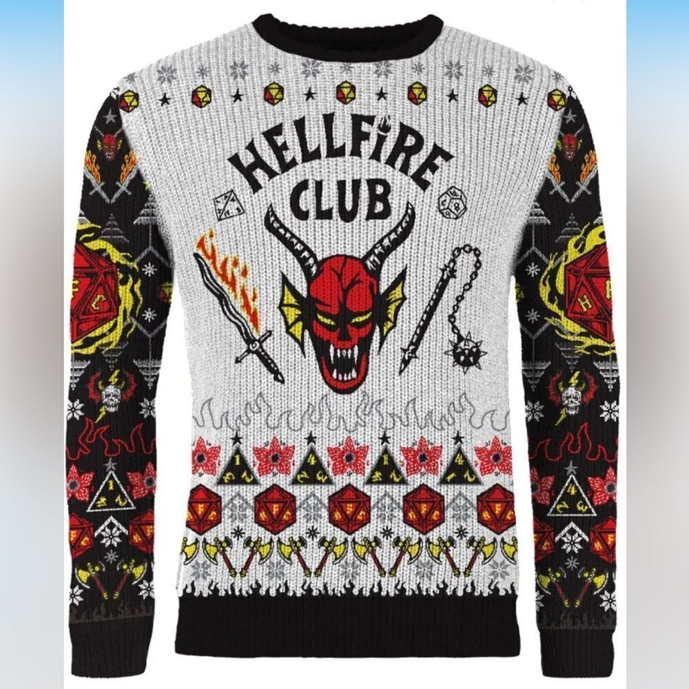 Netflix Stranger Things Hellfire Club Christmas Unisex Sweater, Size Large.